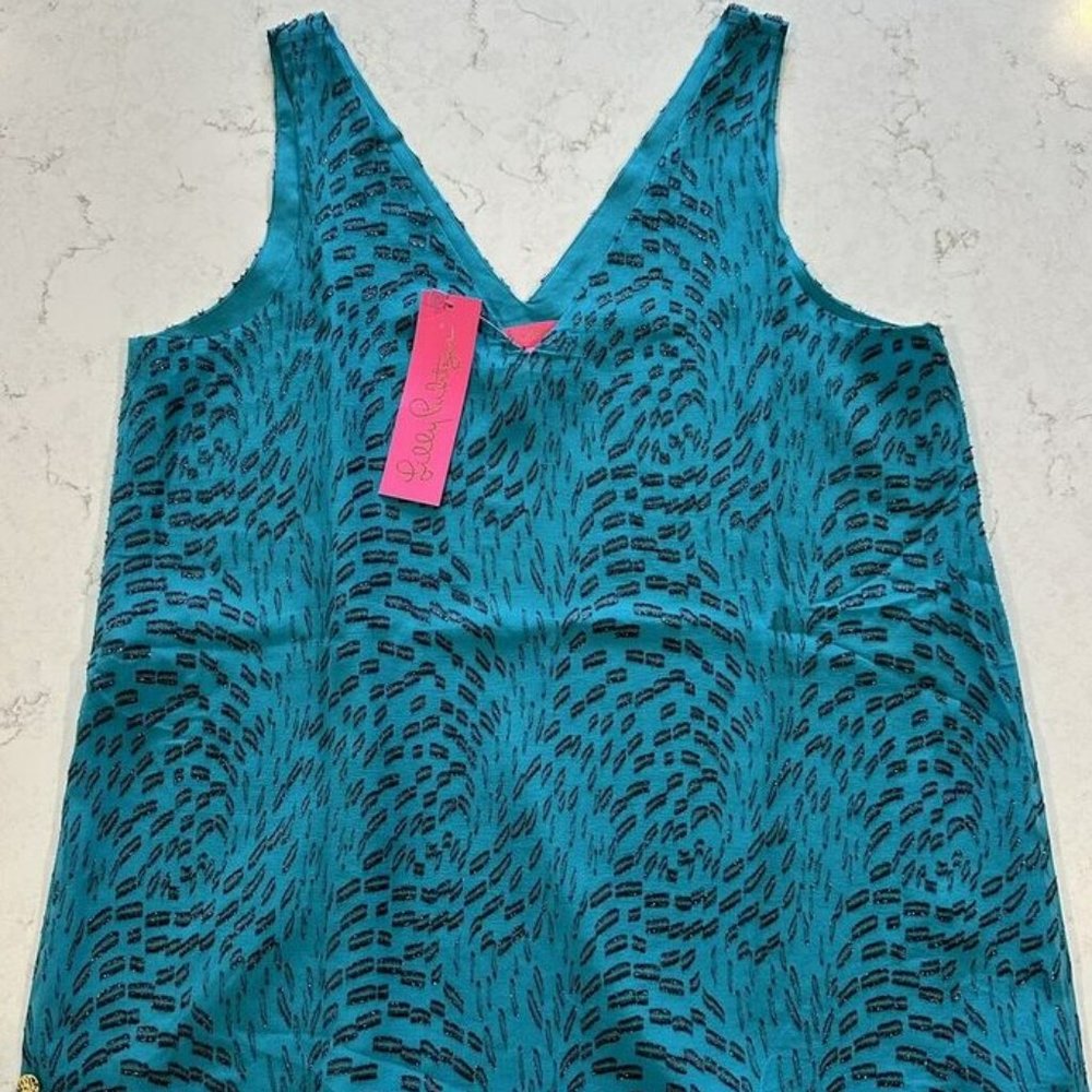 NWT Lilly Pulitzer Florin Silk Sleeveless Top Teal Bay XL